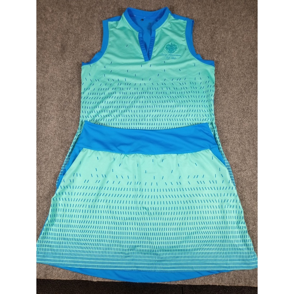 Adidas Golf Womens Trump International Golf Club Shirt-Short Set Medium BlueAqua
